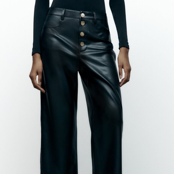 Faux Leather Wide Leg Pants | Pleather Pants - Picture 4 of 7